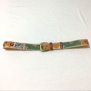 Fossil Embroidered Statement Belt Tea Button Belt Size Large